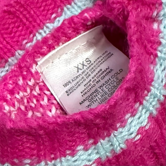 Pink Polka Dot “Sweet” Dog Sweater – XXS – Knit Pet Sweater with Sequin Heart - Picture 2 of 5